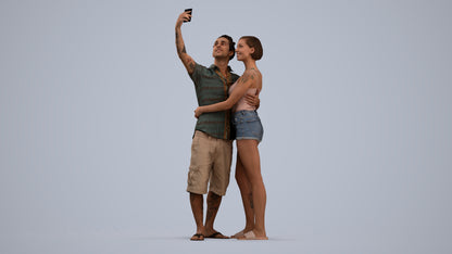 3D human model woman couple, photogrammetry scanned person for archviz, standing pose render