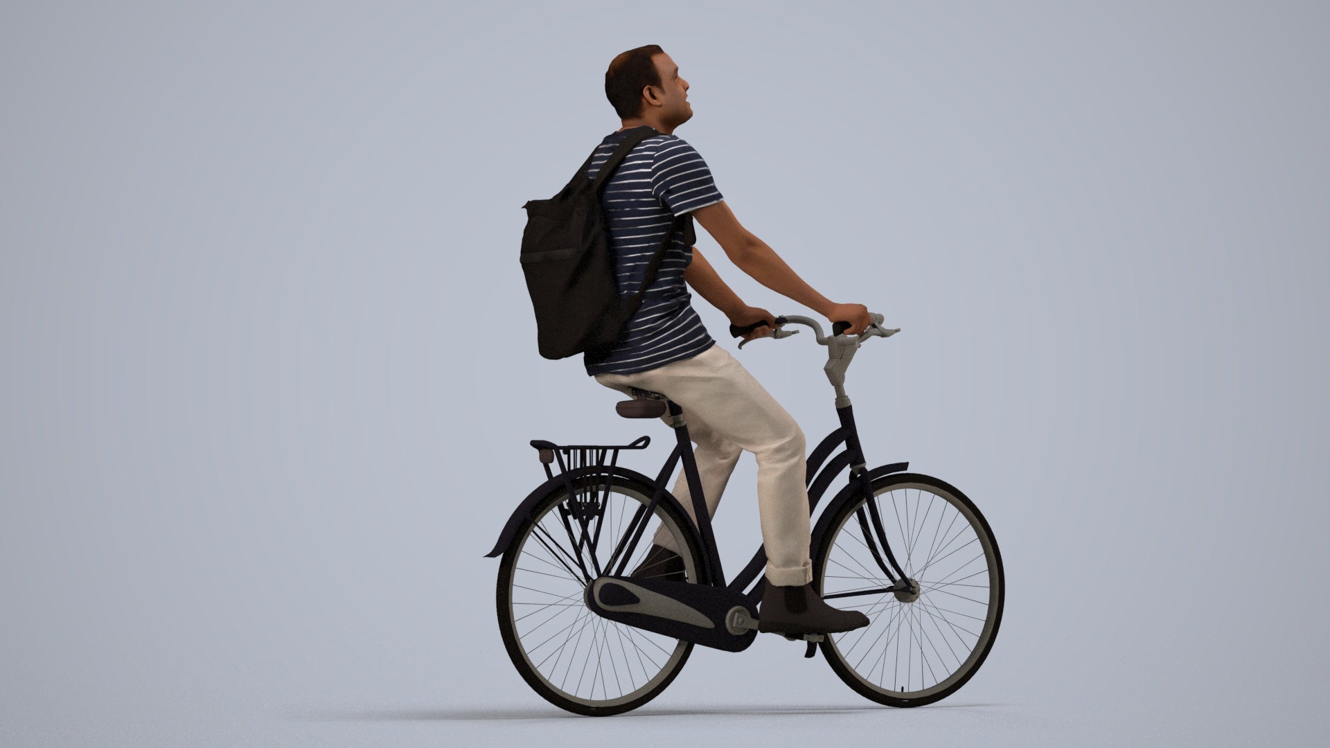photogrammetry 3D man casual sitting, realistic human model archviz FBX, side view render