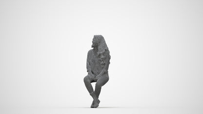 realistic 3D human woman casual sitting, archviz people FBX OBJ for Blender, wireframe back view
