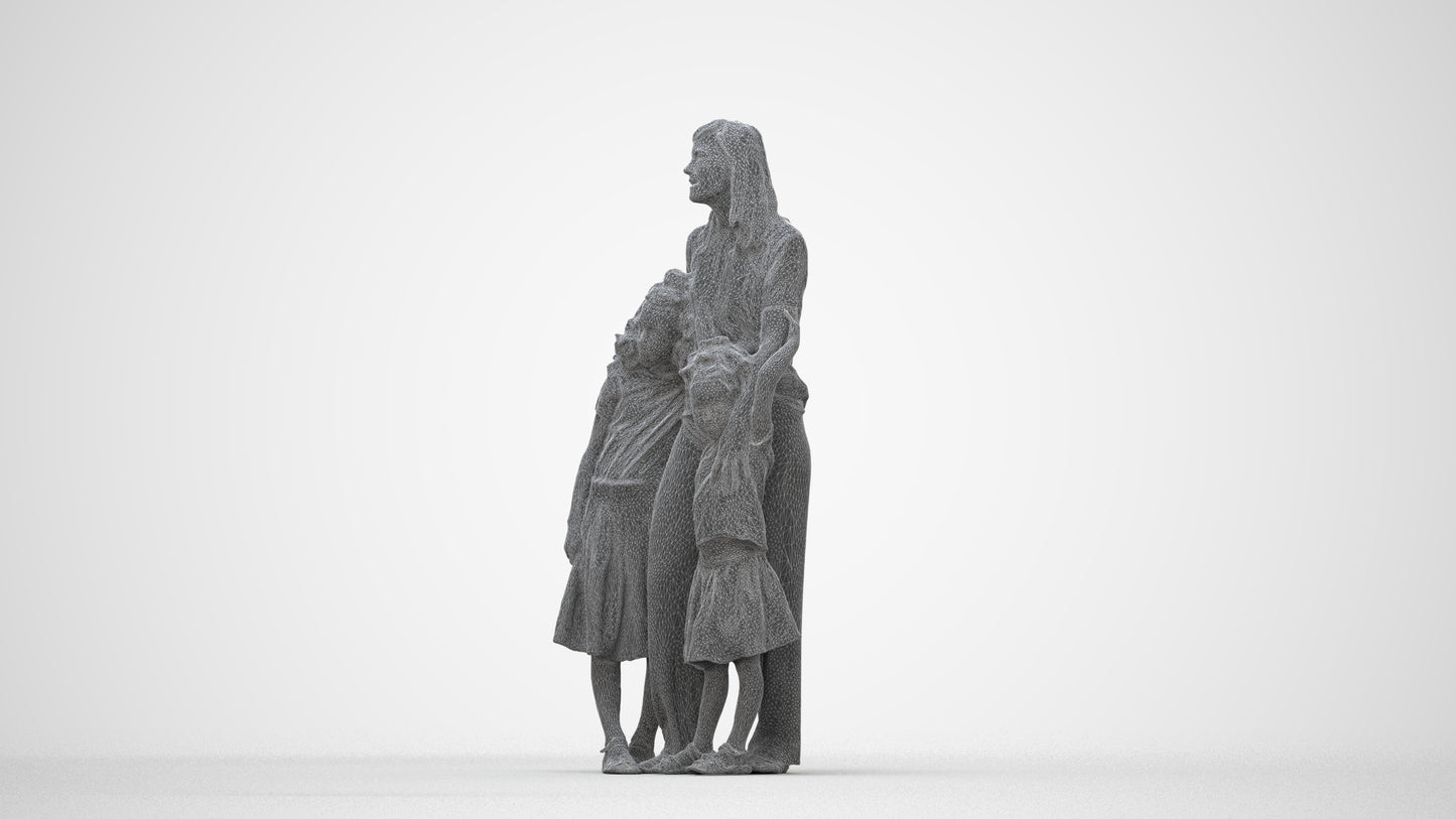 photogrammetry 3D girl casual kids, realistic human model archviz FBX, wireframe front view