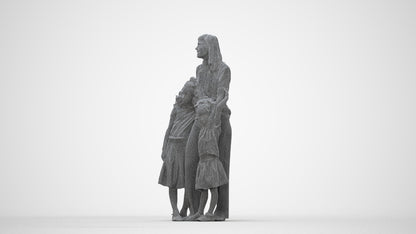 photogrammetry 3D girl casual kids, realistic human model archviz FBX, wireframe front view