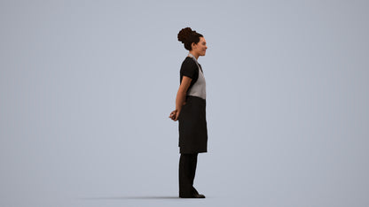 realistic 3D human woman hospitality, archviz people FBX OBJ for Blender, side view render