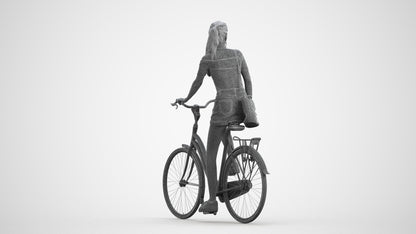 3D people model woman casual cycling, scanned human for 3ds Max rendering, wireframe front view