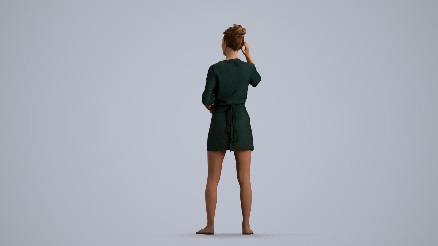 3D human model woman casual standing, photogrammetry scanned person for archviz, front view render