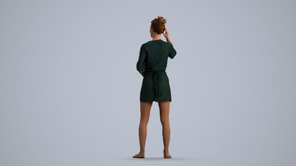3D human model woman casual standing, photogrammetry scanned person for archviz, front view render