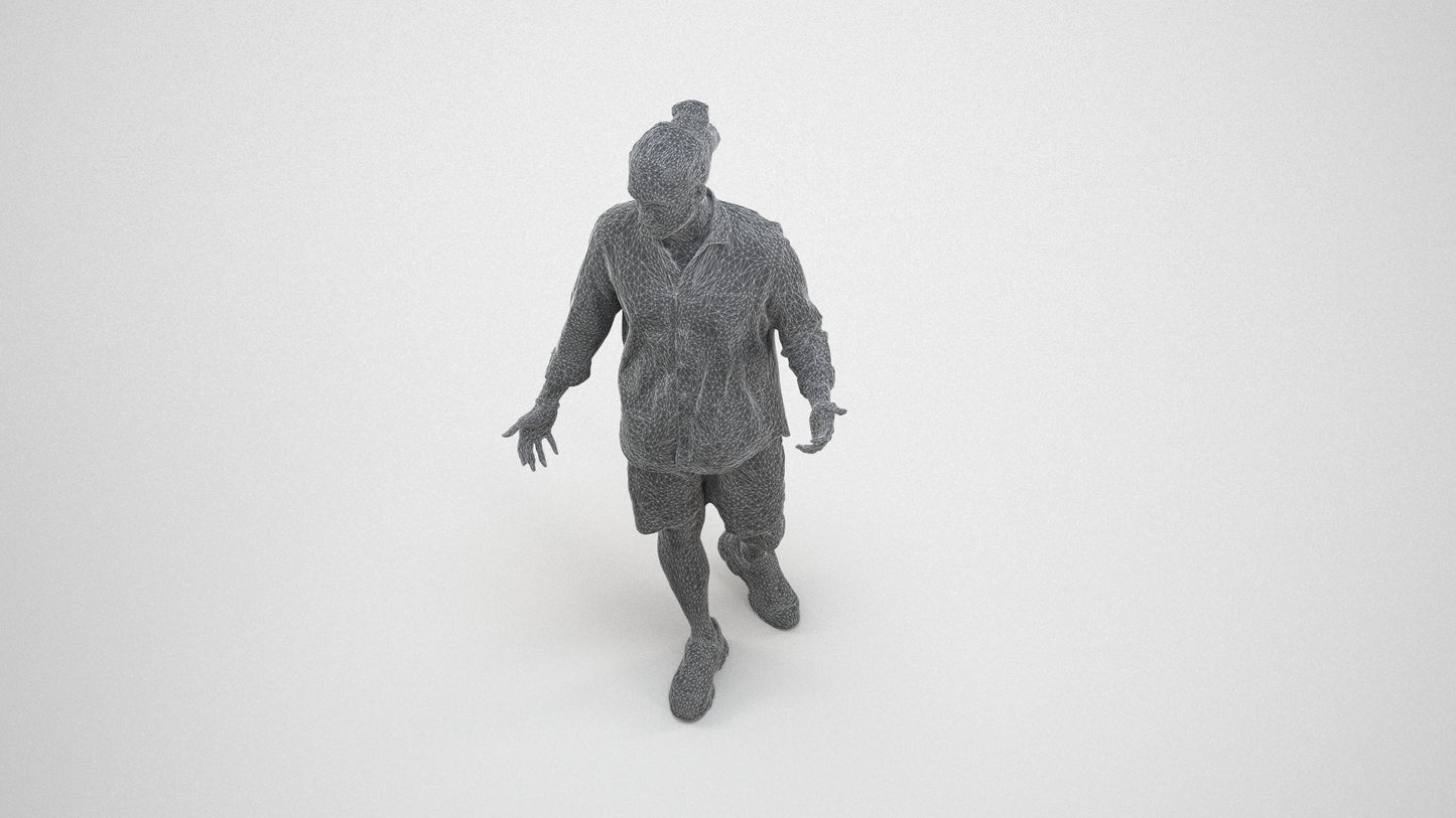 scanned 3D man casual walking, photogrammetry people for Enscape and V-Ray, wireframe three-quarter view