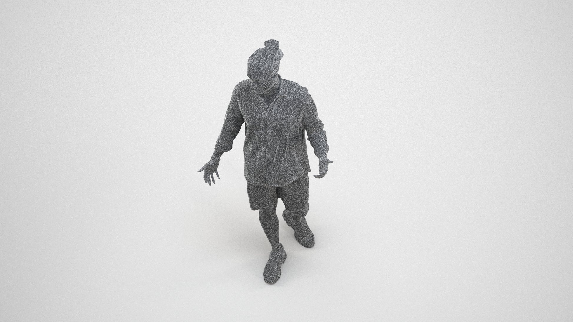 scanned 3D man casual walking, photogrammetry people for Enscape and V-Ray, wireframe three-quarter view