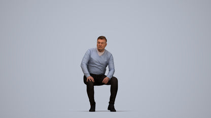 3D people model man casual sitting, scanned human for 3ds Max rendering, top-down view render