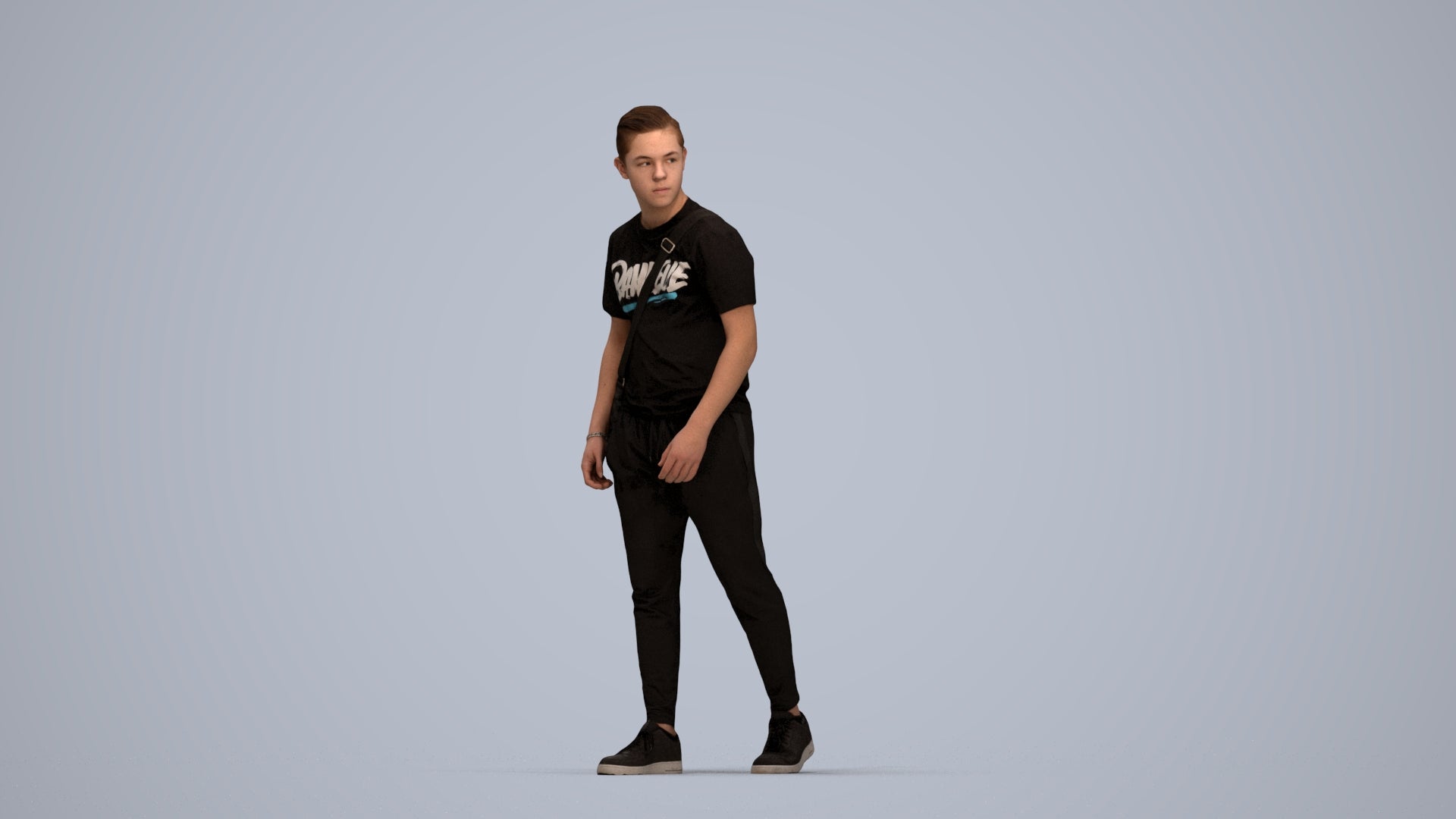 realistic 3D human boy casual kids, archviz people FBX OBJ for Blender, top-down view render
