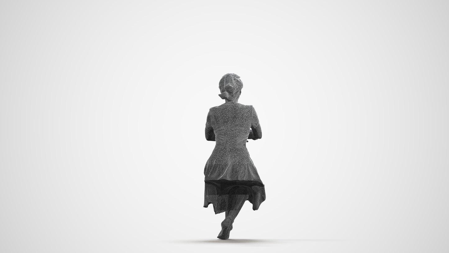 realistic 3D woman casual sitting, scanned archviz people for Blender and 3ds Max, wireframe front view