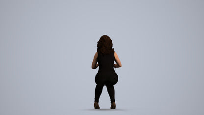 3D human model woman casual sitting, photogrammetry scanned person for archviz, front view render