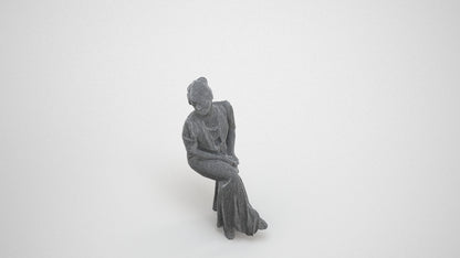 3D scanned woman sitting casual, photorealistic archviz people for Enscape and SketchUp, wireframe three-quarter view
