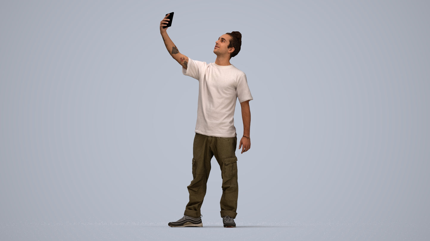3D human model man casual standing, photogrammetry scanned person for archviz, top-down view render