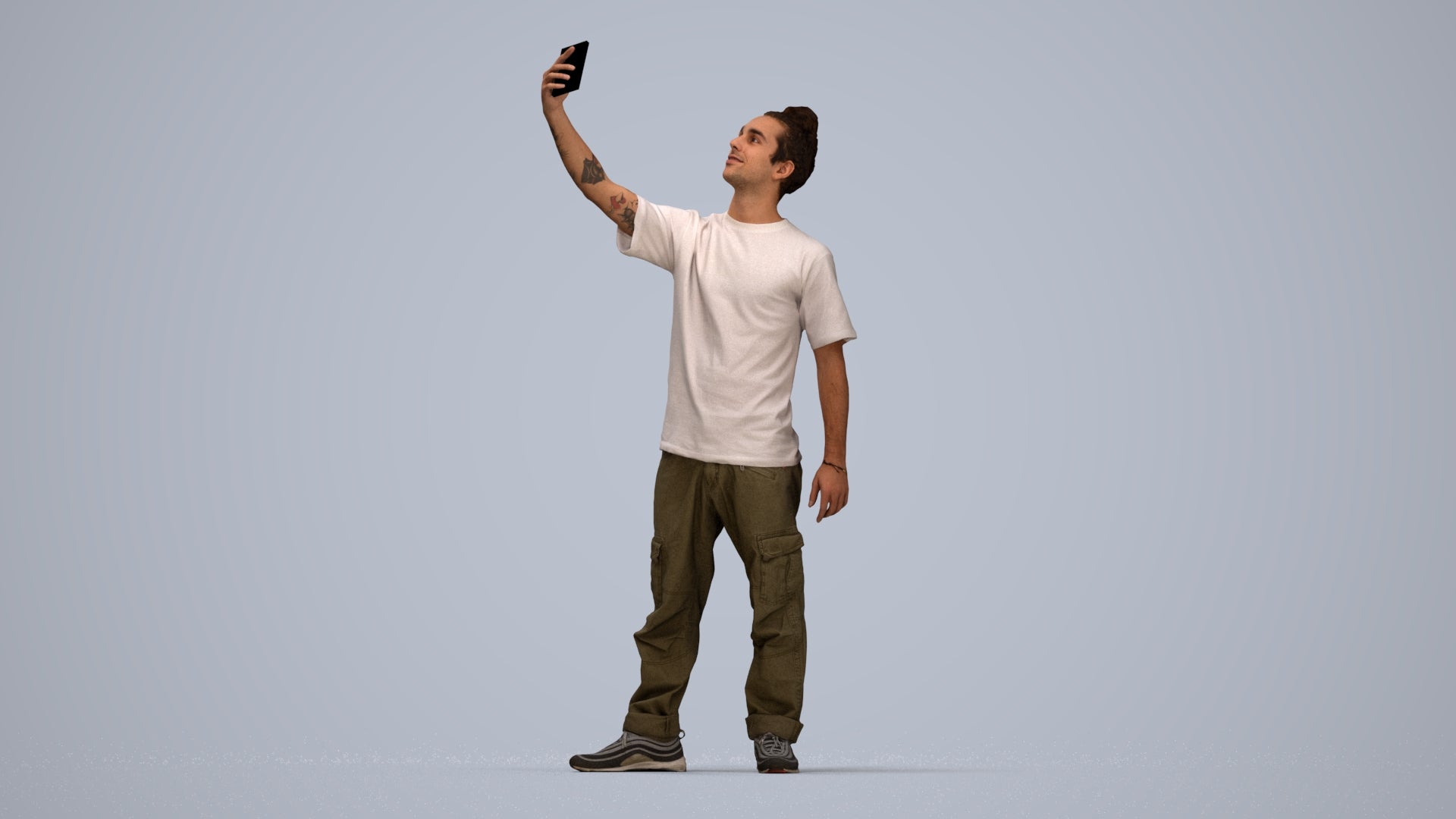 3D human model man casual standing, photogrammetry scanned person for archviz, top-down view render