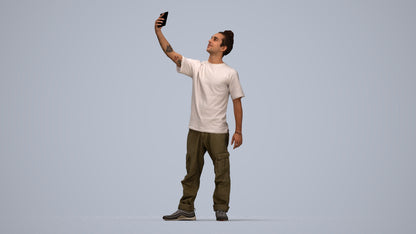 3D human model man casual standing, photogrammetry scanned person for archviz, top-down view render