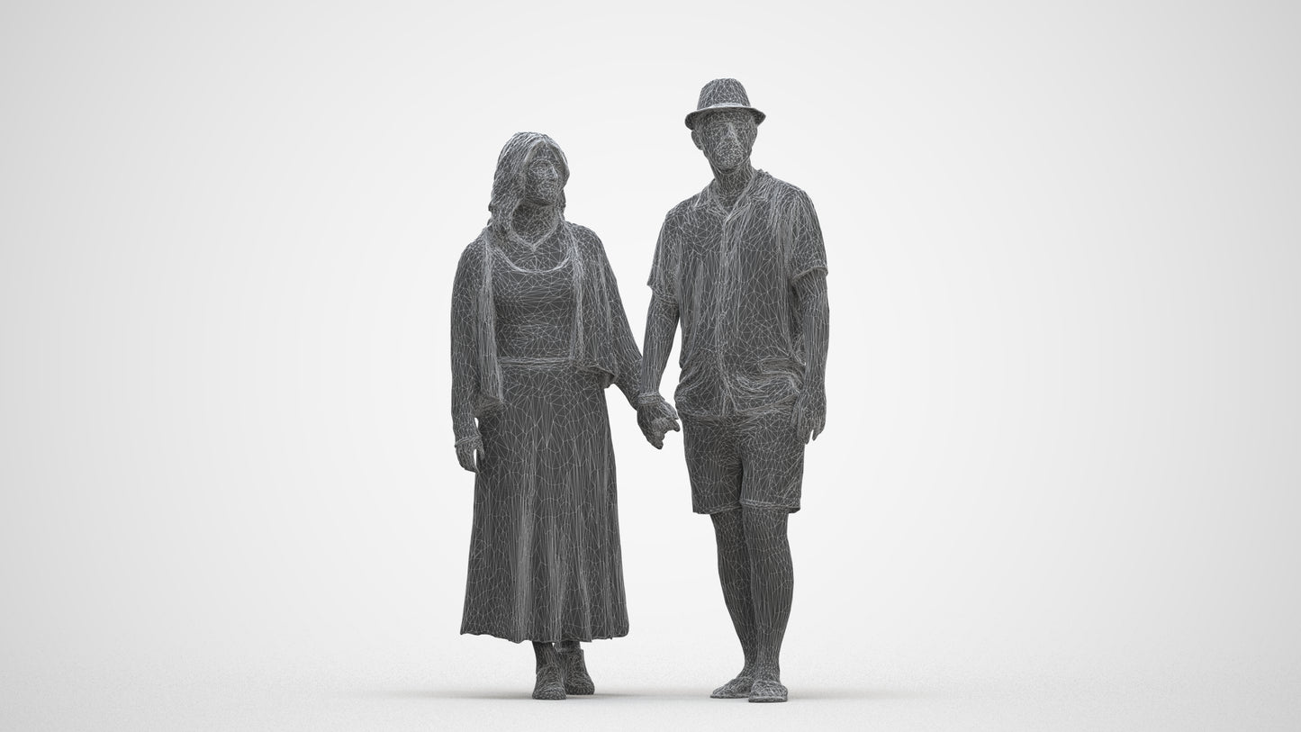 realistic 3D human woman couple, archviz people FBX OBJ for Blender, three-quarter front view render