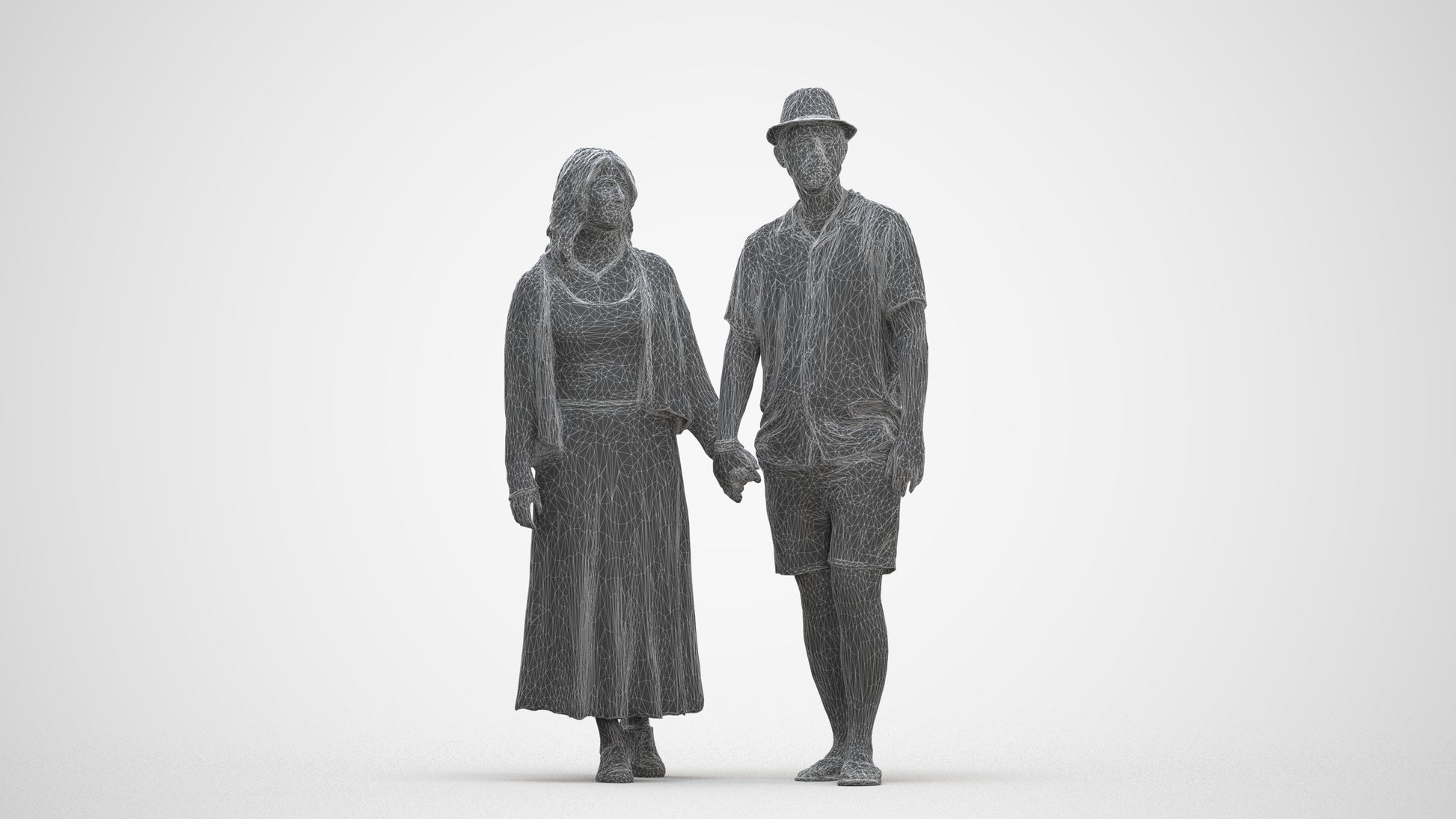 realistic 3D human woman couple, archviz people FBX OBJ for Blender, three-quarter front view render