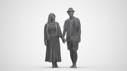 realistic 3D human woman couple, archviz people FBX OBJ for Blender, three-quarter front view render