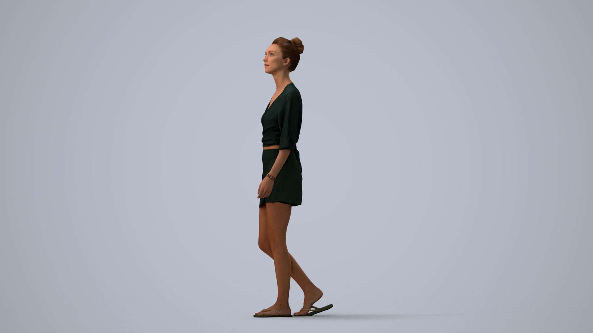 realistic 3D people woman casual walking, render-ready for V-Ray and Corona, FBX OBJ, three-quarter view render