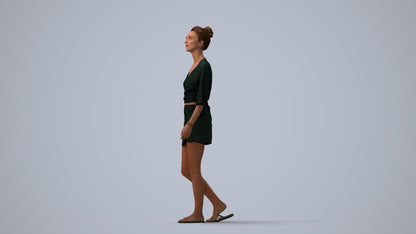 realistic 3D people woman casual walking, render-ready for V-Ray and Corona, FBX OBJ, three-quarter view render