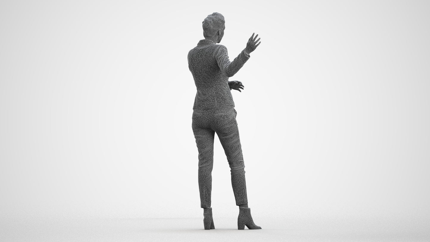 photogrammetry 3D woman business standing, realistic human model archviz FBX, wireframe front view