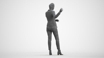 photogrammetry 3D woman business standing, realistic human model archviz FBX, wireframe front view