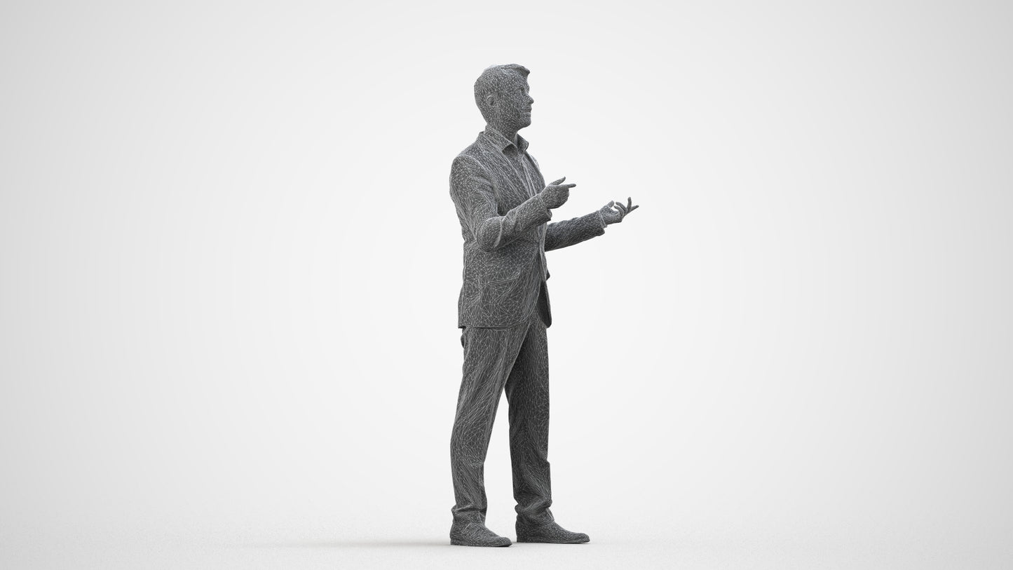 realistic 3D man business, scanned archviz people for Blender and 3ds Max, wireframe side view