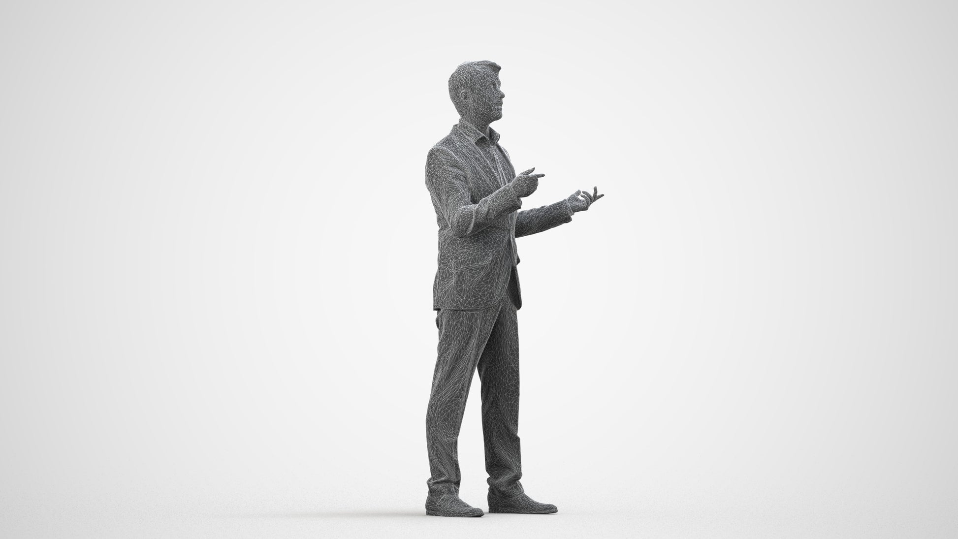 realistic 3D man business, scanned archviz people for Blender and 3ds Max, wireframe side view