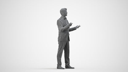 realistic 3D man business, scanned archviz people for Blender and 3ds Max, wireframe side view