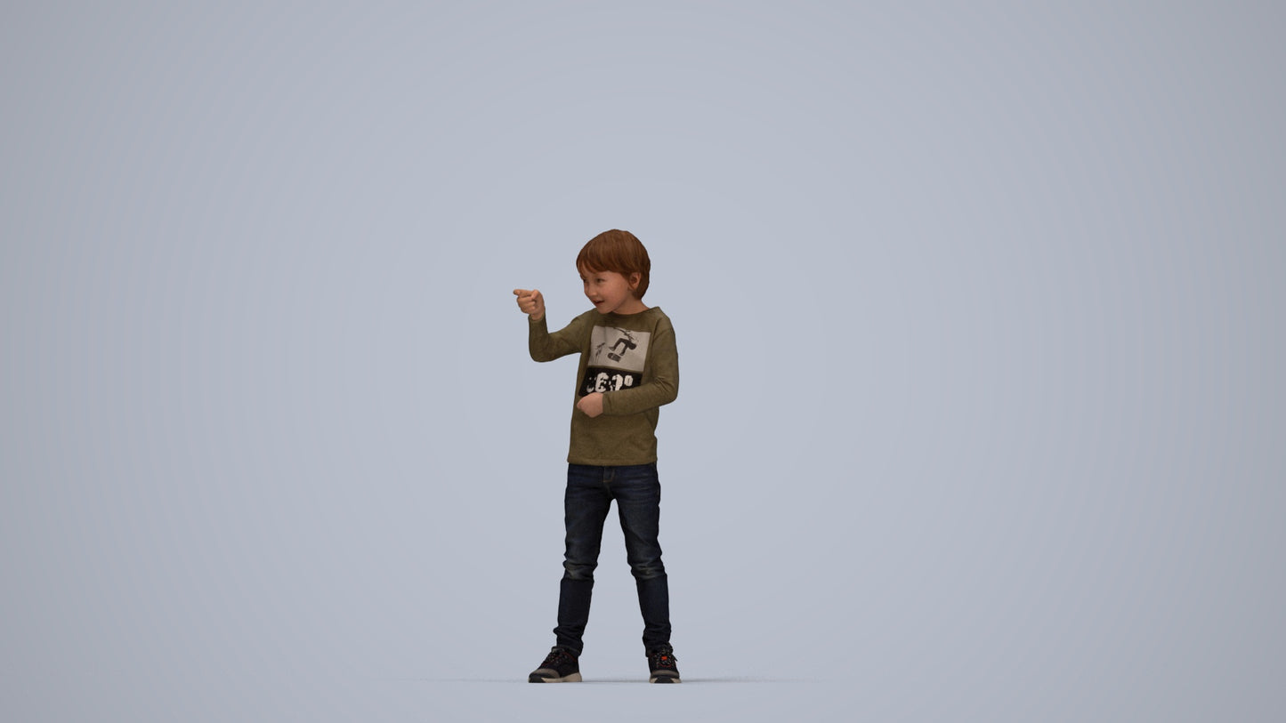 3D people model boy casual kids, scanned human for 3ds Max rendering, top-down view render