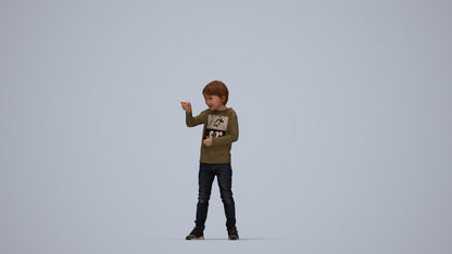 3D people model boy casual kids, scanned human for 3ds Max rendering, top-down view render