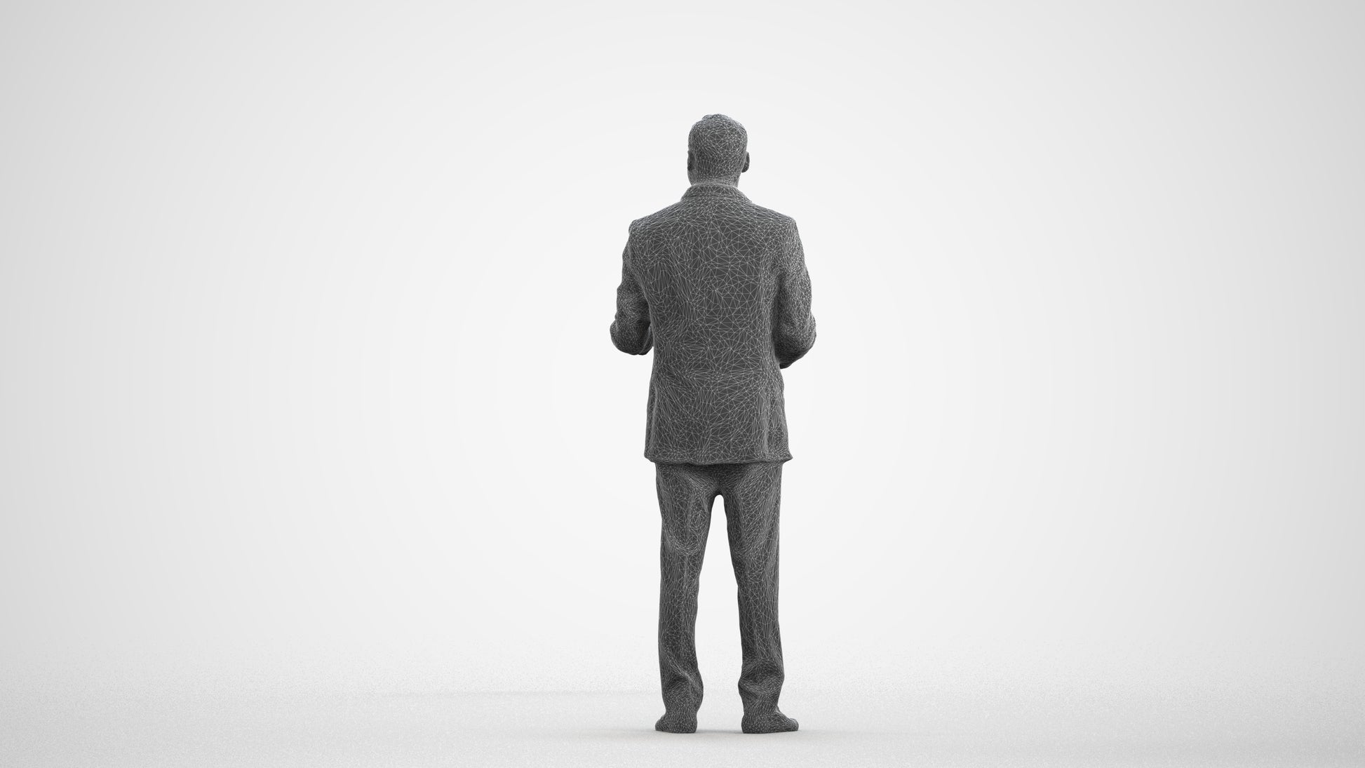 3D scanned man standing formal, photorealistic archviz people for Enscape and SketchUp, wireframe front view