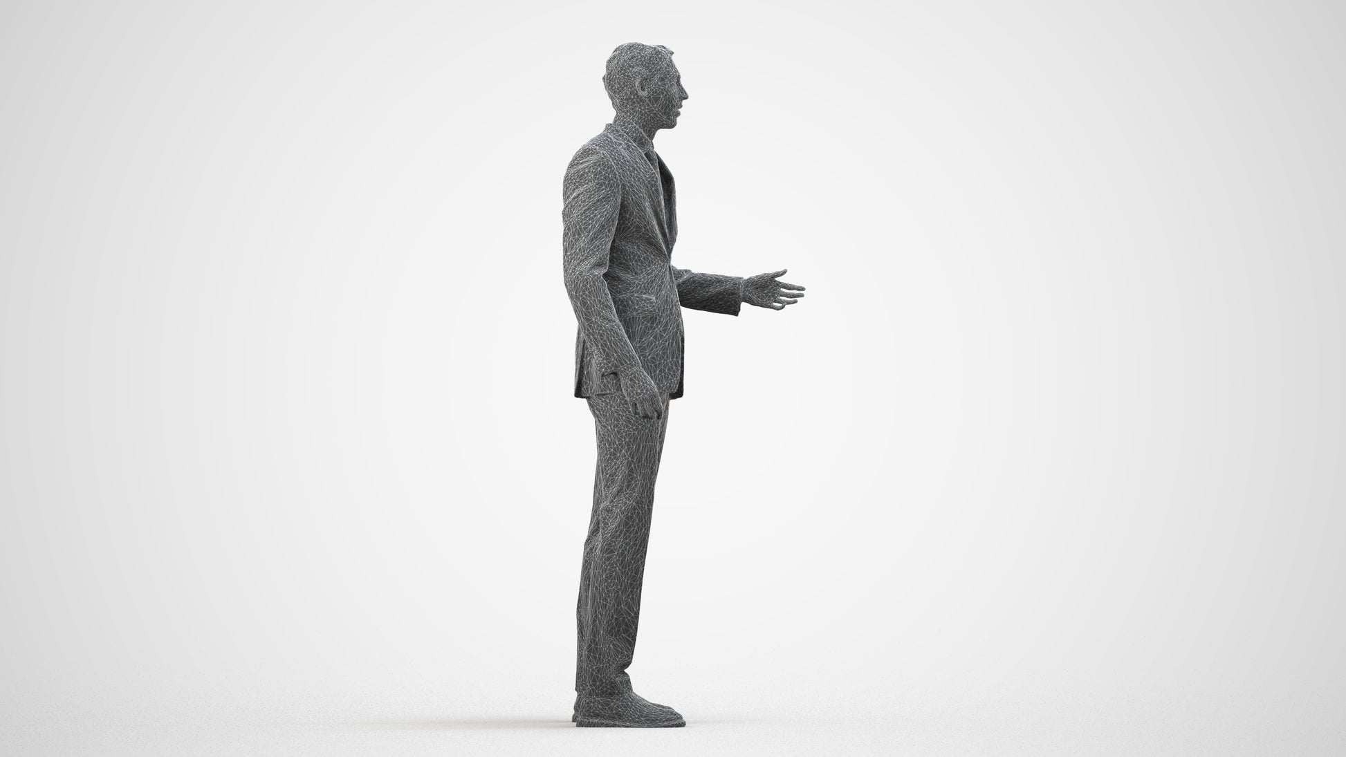 3D people model man business, scanned human for 3ds Max rendering, wireframe side view