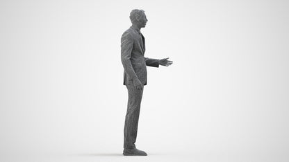 3D people model man business, scanned human for 3ds Max rendering, wireframe side view