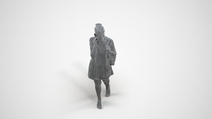 3D human model woman casual walking, photogrammetry scanned person for archviz, wireframe three-quarter view