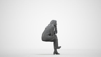 photogrammetry 3D woman business sitting, realistic human model archviz FBX, wireframe side view