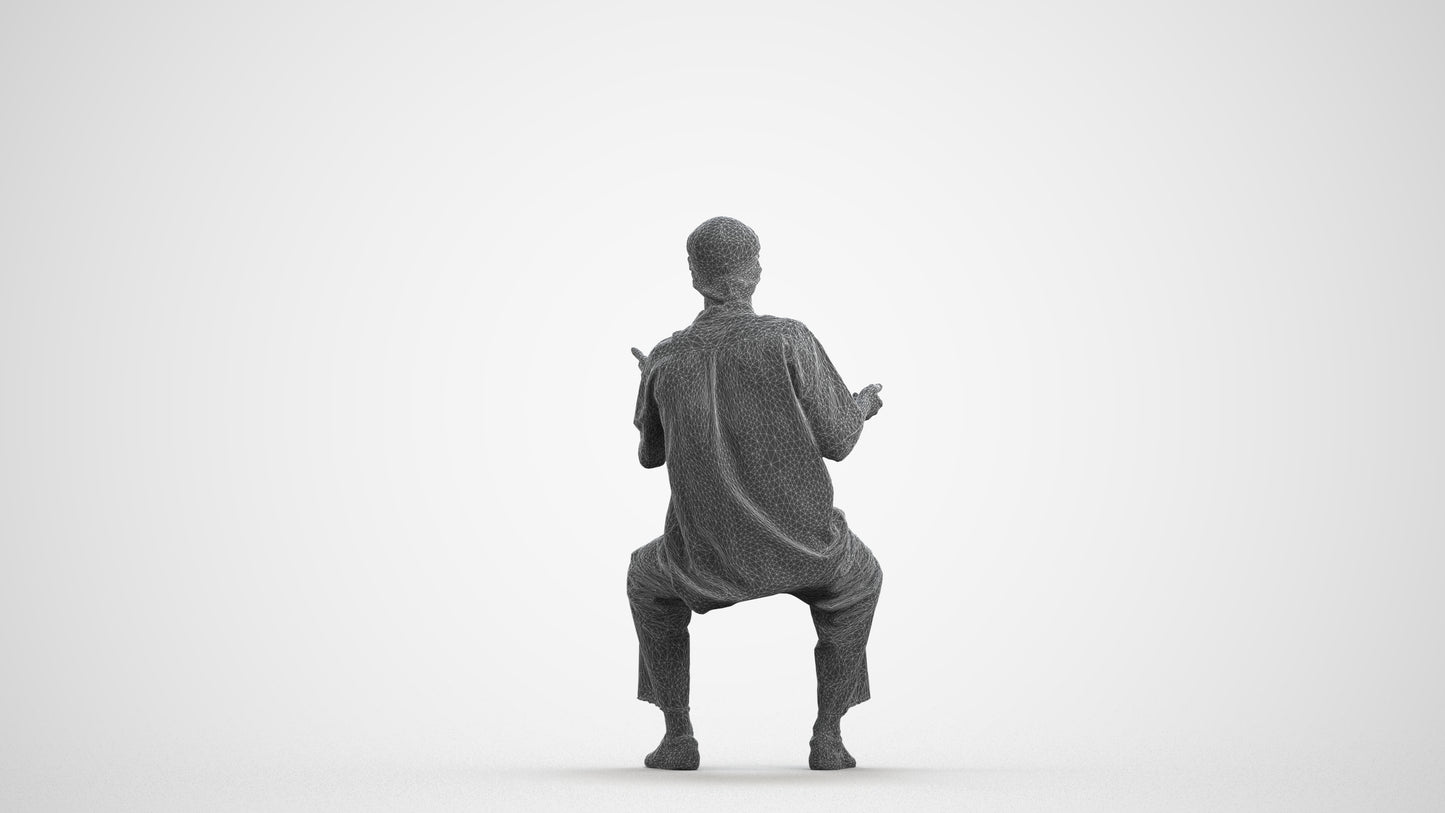 realistic 3D man casual sitting, scanned archviz people for Blender and 3ds Max, wireframe front view