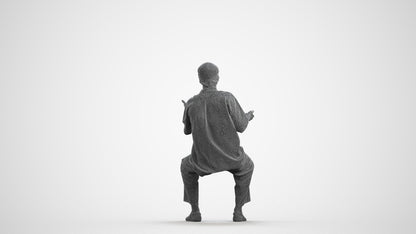 realistic 3D man casual sitting, scanned archviz people for Blender and 3ds Max, wireframe front view