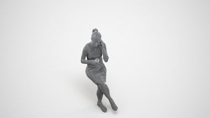realistic 3D people woman sitting, render-ready for V-Ray and Corona, FBX OBJ, wireframe three-quarter view