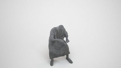 realistic 3D man sitting, scanned archviz people for Blender and 3ds Max, wireframe three-quarter view