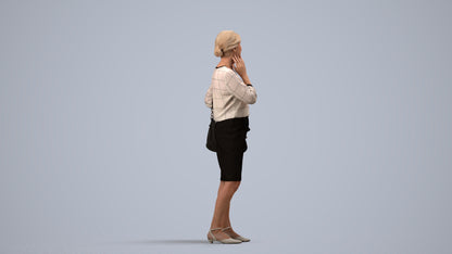 realistic 3D human senior woman business standing, archviz people FBX OBJ for Blender, side view render