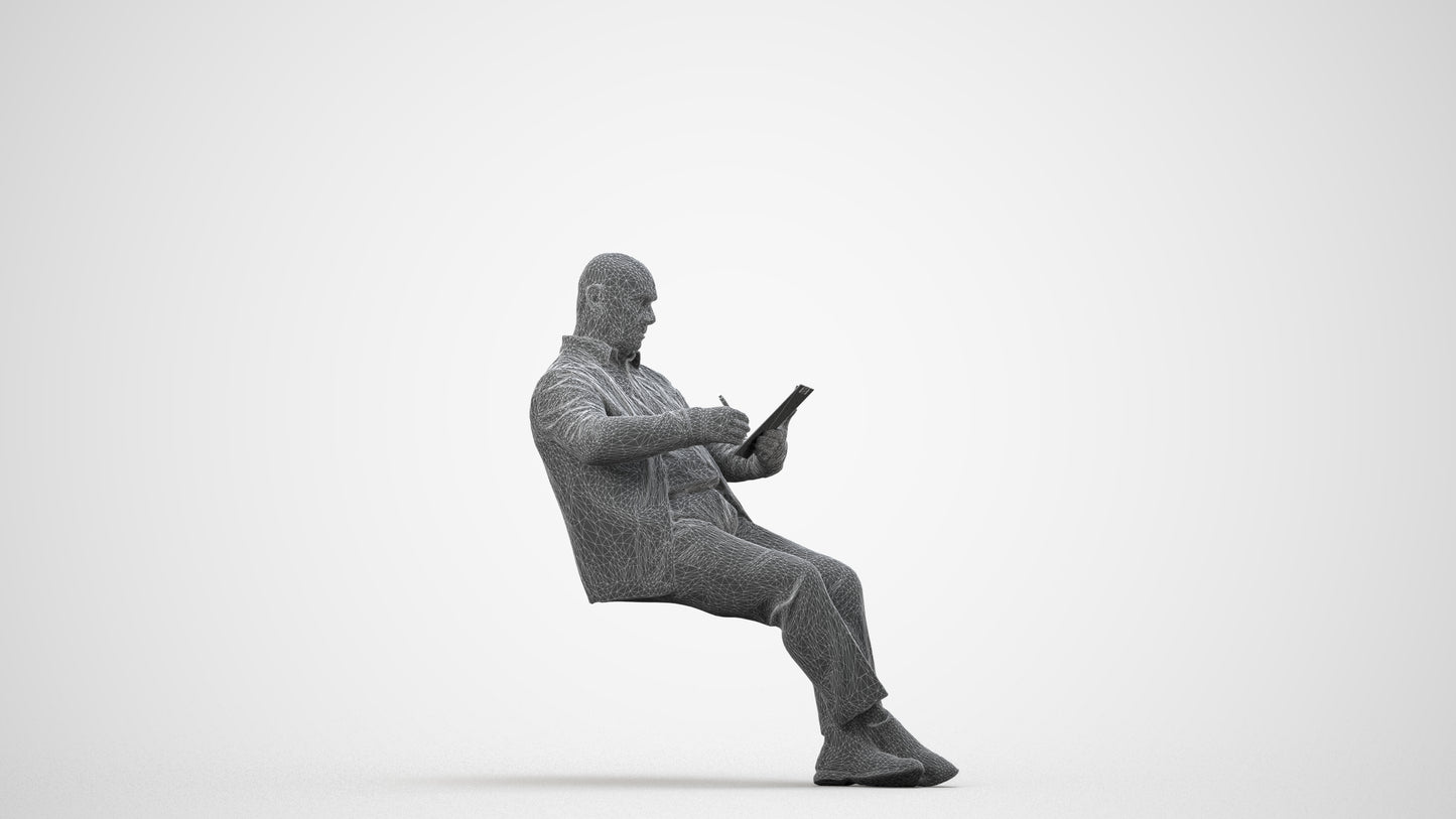 photogrammetry 3D senior man business, realistic human model archviz FBX, wireframe side view