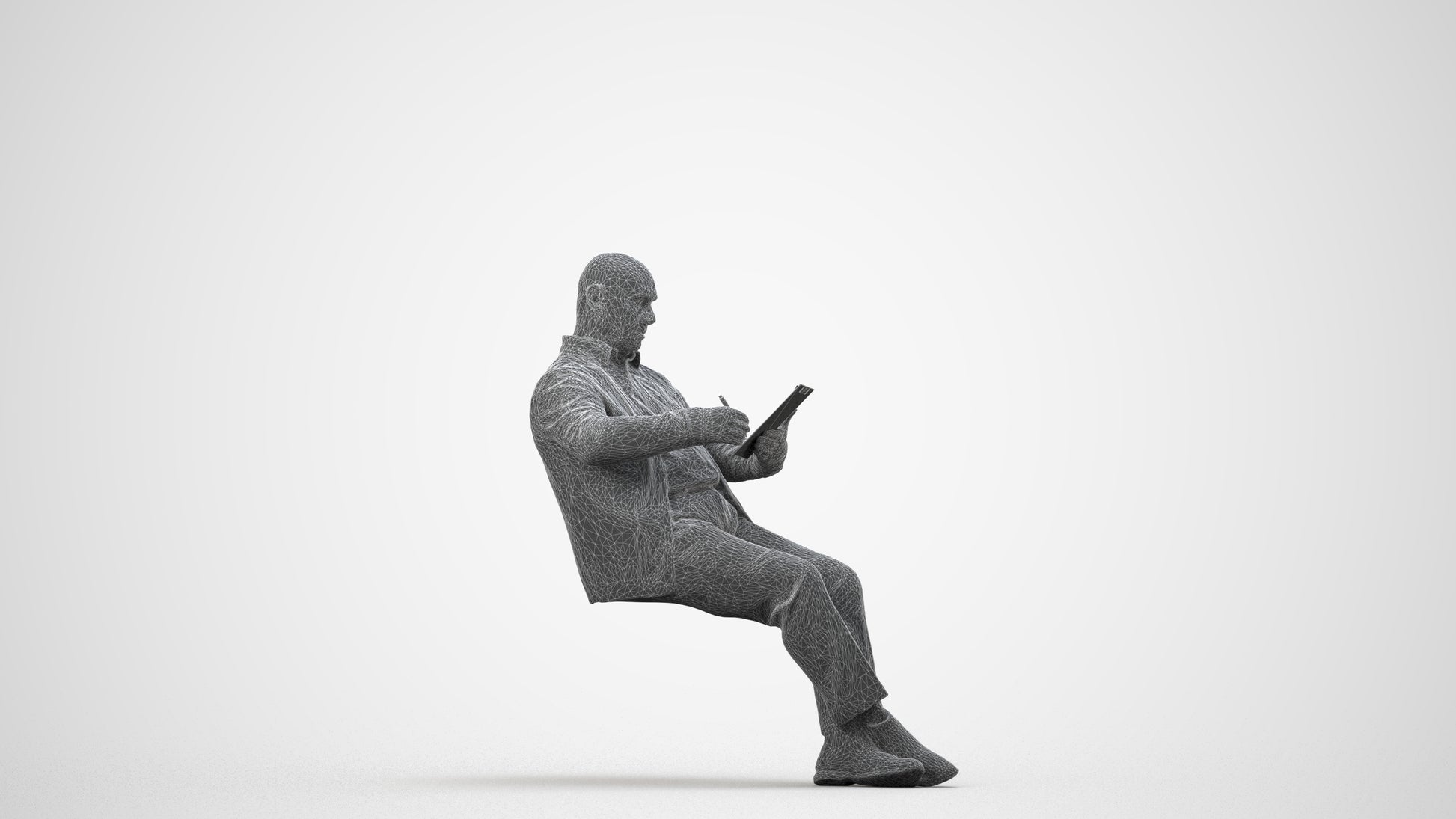 photogrammetry 3D senior man business, realistic human model archviz FBX, wireframe side view