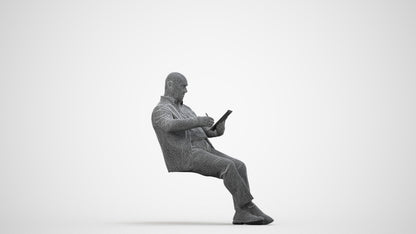 photogrammetry 3D senior man business, realistic human model archviz FBX, wireframe side view