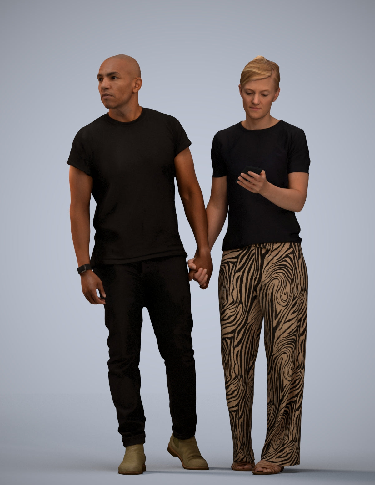 realistic 3D human woman casual couple, archviz people FBX OBJ for Blender