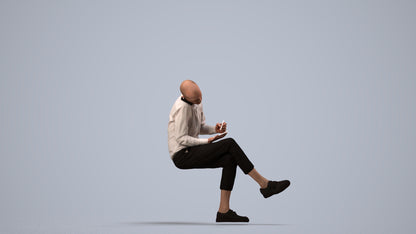 realistic 3D human man casual sitting, archviz people FBX OBJ for Blender, side view render