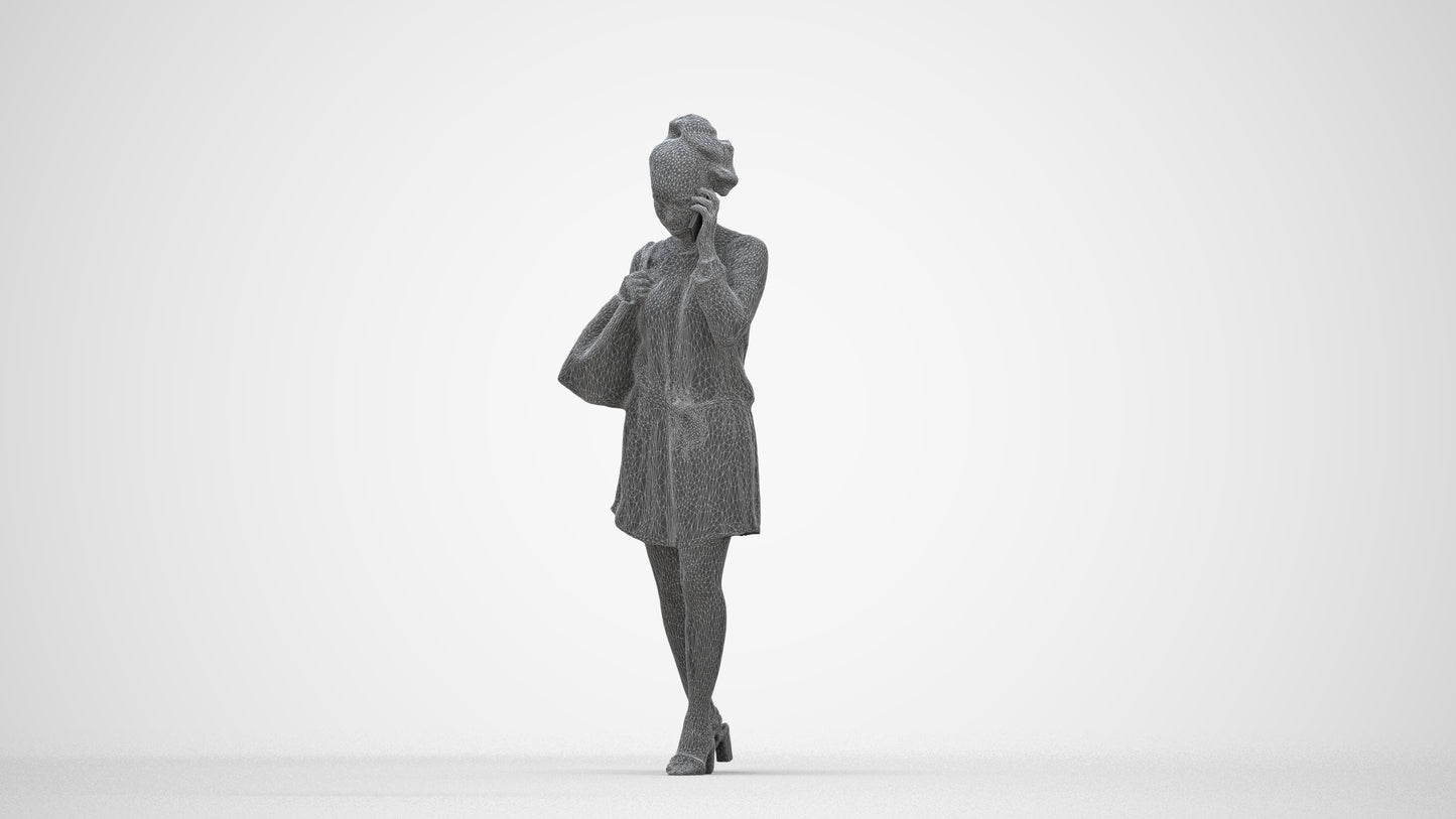 3D people model woman casual walking, scanned human for 3ds Max rendering, wireframe back view