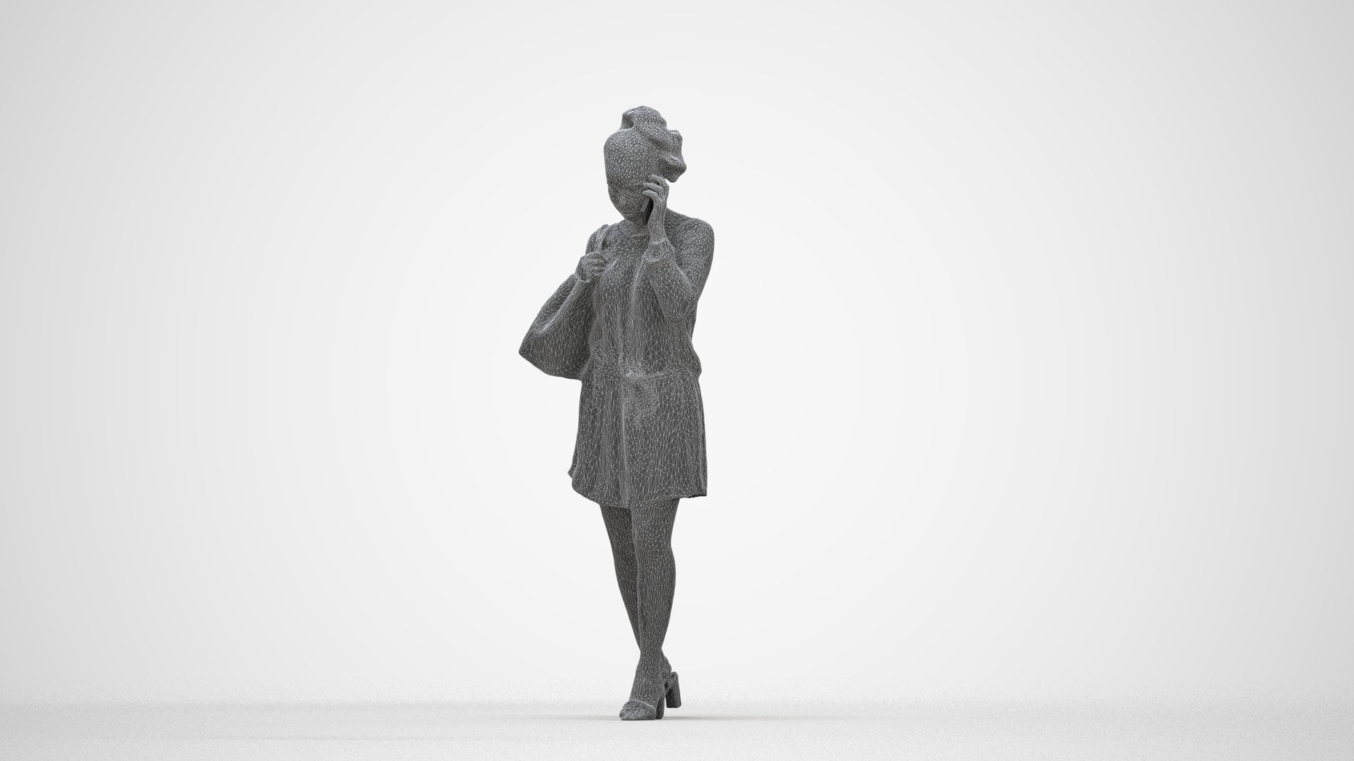 3D people model woman casual walking, scanned human for 3ds Max rendering, wireframe back view