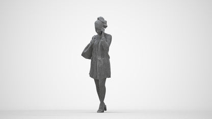 3D people model woman casual walking, scanned human for 3ds Max rendering, wireframe back view