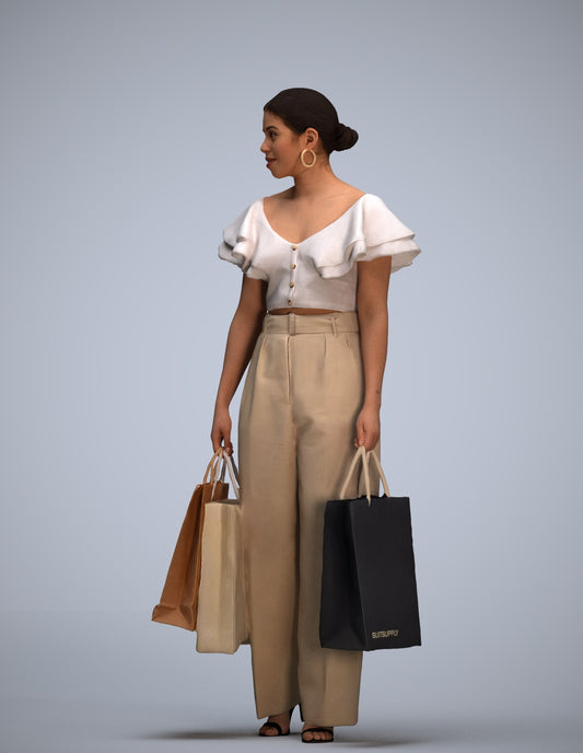scanned 3D woman business shopping, photogrammetry people for Enscape and V-Ray